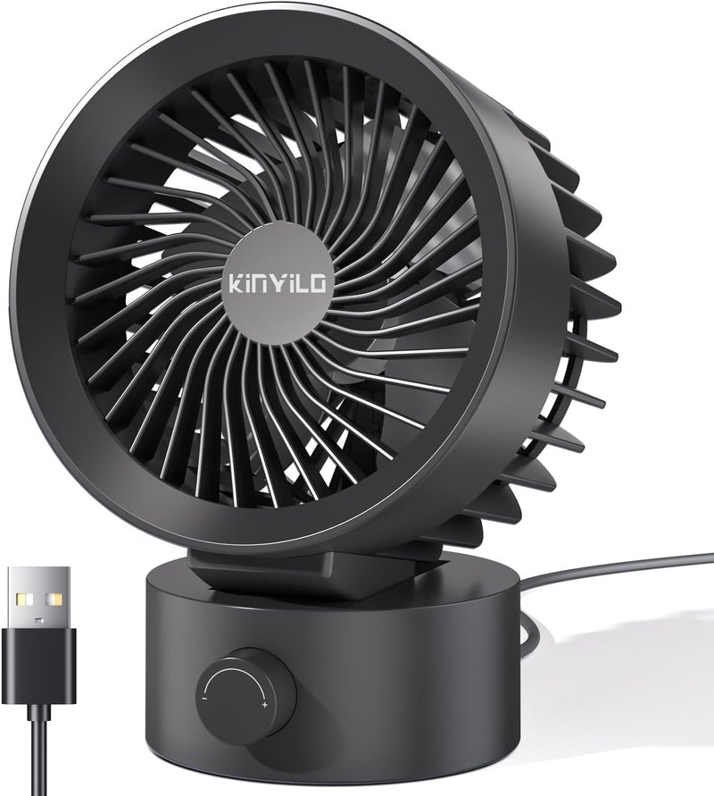 KinYiLO USB Desk Fan Small Quiet, Stepless Speed Flexible Adjust Mini Fans for Home Office Dorm Desktop, Portable Travel Fan Personal Cooling, Plug In USB Powered, Black - Image 1